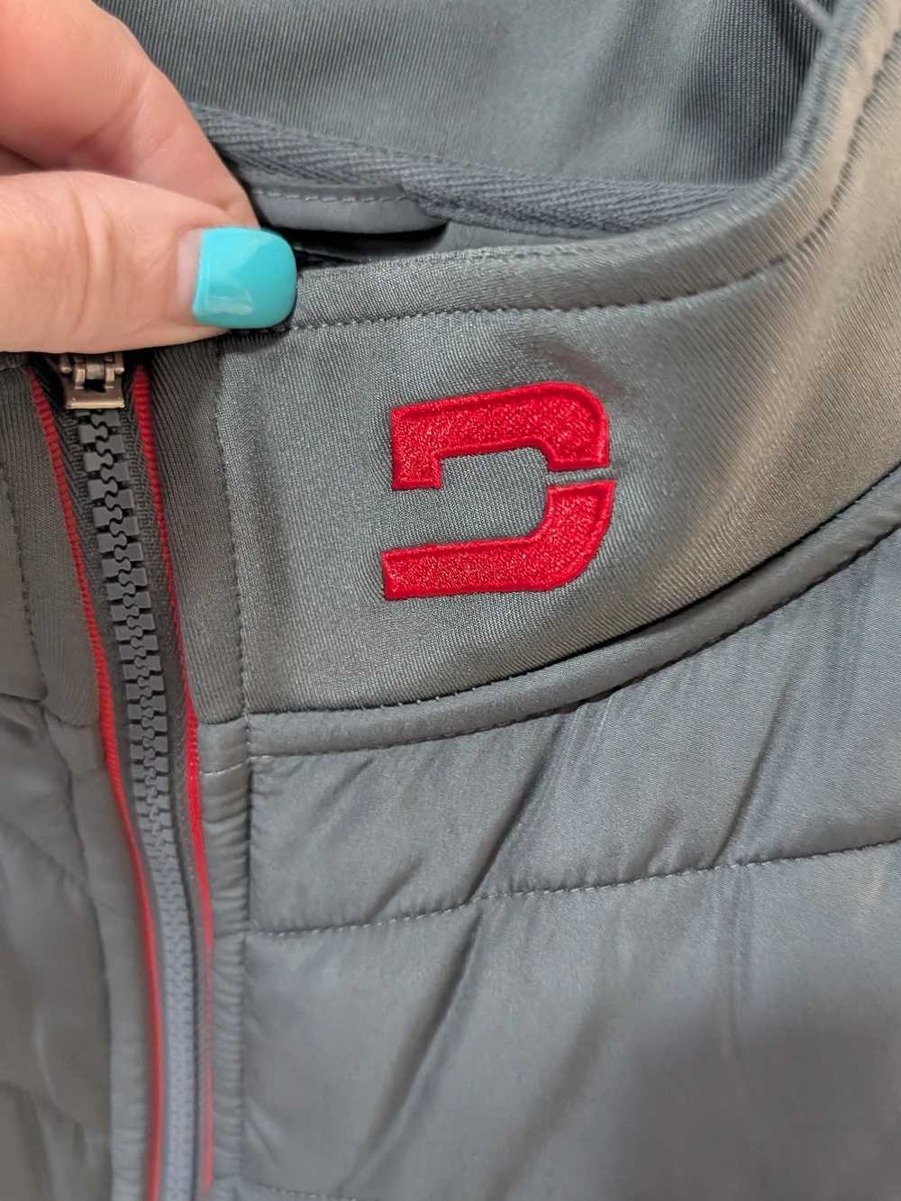 Druids Men's Gray Quilted Vest with Red Trim